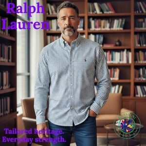 Ralph Lauren Men's L‎ Plaid Oxford Shirt – Custom Fit, Box Pleat, 100% Cotton